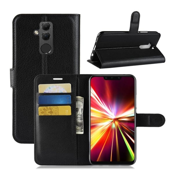 Huawei Mate 20 Lite mobilfodral syntetläder silikon stående plånbok litchi textur – Svart Huawei Mate 20 Lite mobilfodral syntetläder silikon stående plånbok litchi textur – Svart