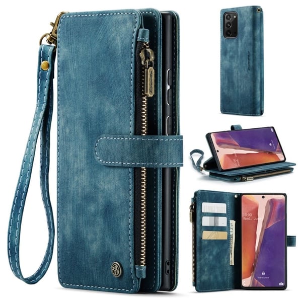 CaseMe telefonetui med glidelås og lommebok for Samsung Galaxy Note 20 5G / Samsung Galaxy Note 20 - Blå