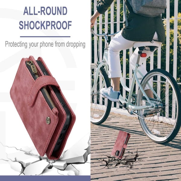 CaseMe telefonetui med glidelås og lommebok for iPhone 12 Mini - Rød