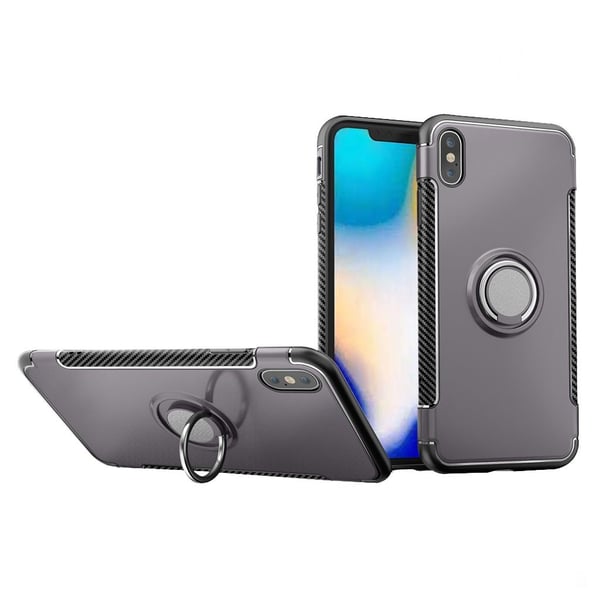 iPhone Xs Max kickstand Bilbon fiber texture combo case - Grå