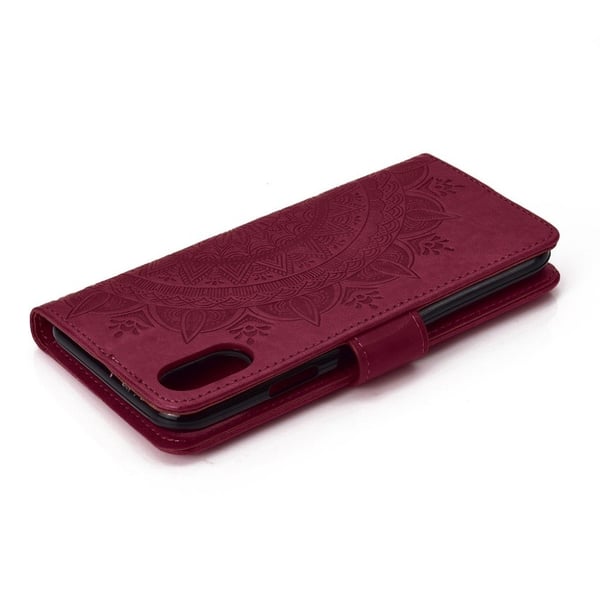 iPhone Xs Max flip cover i læder med Mandala-mønster - Brun
