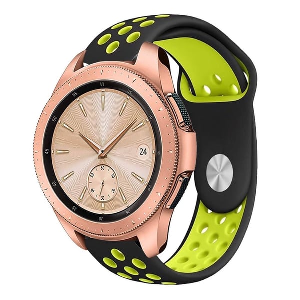 Samsung Galaxy Watch (42mm) kaksisävyinen iso ontto silikooni muovinen kellon vaihto ranneke - Musta/ Vihreä Samsung Galaxy Watch (42mm) kaksisävyinen iso ontto silikooni muovinen kellon vaihto ranneke - Musta/ Vihreä