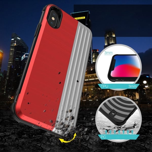 ANGIBABE iPhone Xs Max dual layer kickstand hybrid case - Rød / Sølv