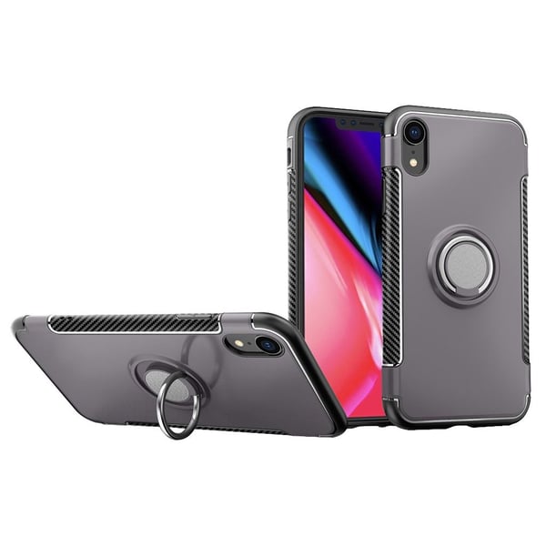 iPhone Xr kombinationsetui med kulfiberstruktur - Grå iPhone Xr kombinationsetui med kulfiberstruktur - Grå