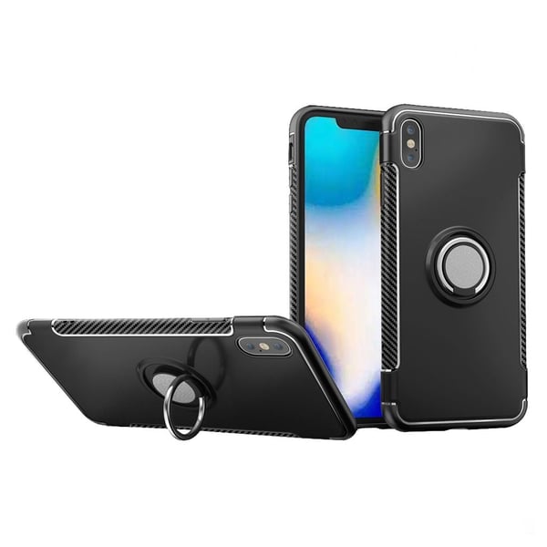 iPhone Xs Max beskytter deksel av plastikk og TPU med karbon fiber tekstur - Svart iPhone Xs Max beskytter deksel av plastikk og TPU med karbon fiber tekstur - Svart