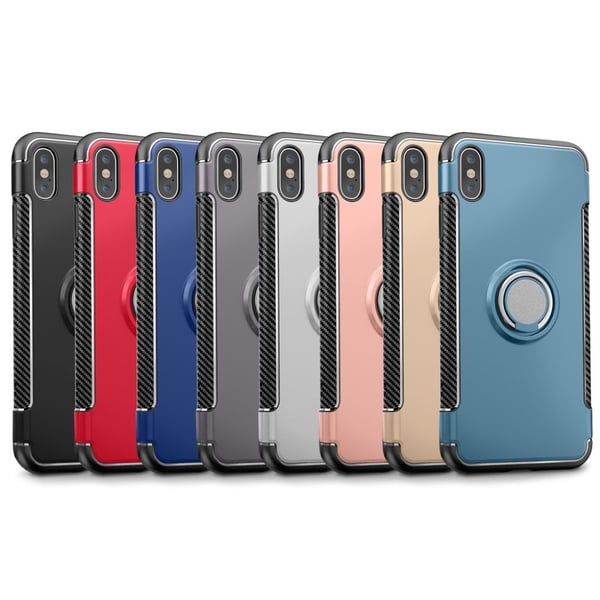iPhone Xs Max beskytter deksel av plastikk og TPU med karbon fiber tekstur - Svart