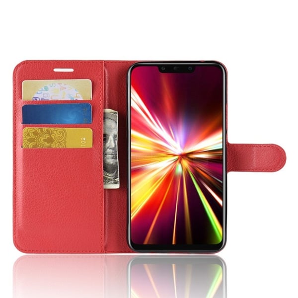 Huawei Mate 20 Lite mobiletui i kunstlæder med Litchi struktur og kortlommer - Rød