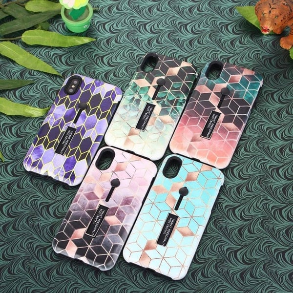 iPhone Xs Max beskytteles deksel av TPU og plastikk med hevet rhombus printet mønster - blå