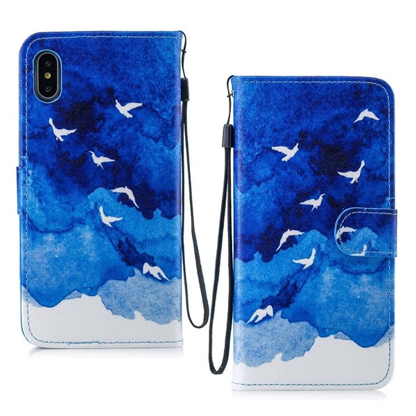 iPhone Xs Max beskyttelses deksel av syntetisk skinn med printet mønster - fugler