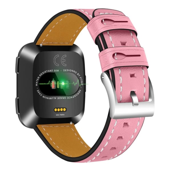 Fitbit Versa klokkereim av behandlet ekte skinn - rosa Fitbit Versa klokkereim av behandlet ekte skinn - rosa