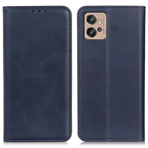 Flip Etui med Pung i Ekte Lær til Motorola Moto G32 - Blå