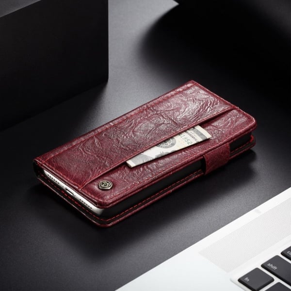CASEME iPhone Xs Max læder flip cover i vintage stil - Rød