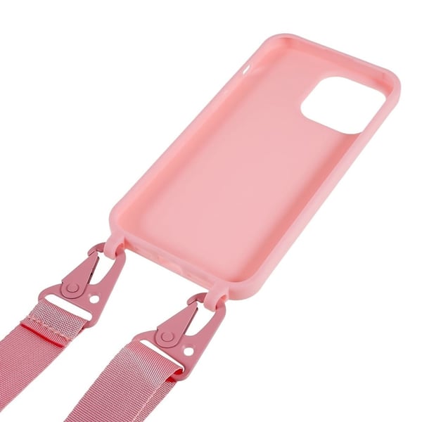 iPhone 14 Pro Maxin mattapintainen suojakuori, jossa on kaulanauha - Pinkki