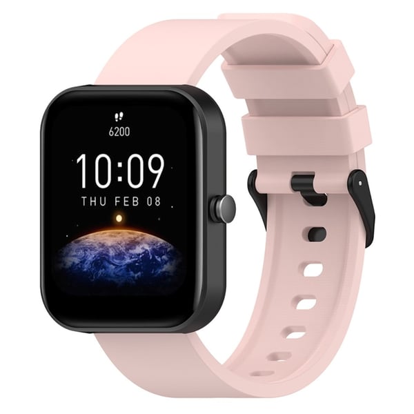 Amazfit Bip 3 / Bip S silikoneurrem med sort spænde - Lyserød