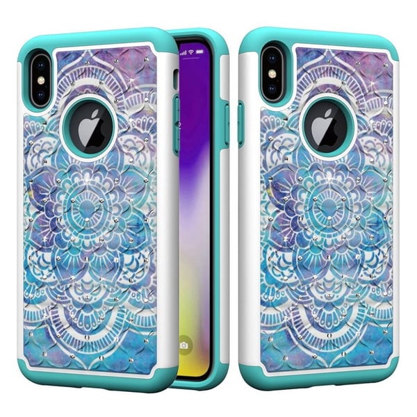 iPhone Xs Max hybrid etui med rhinsten-dekor - Mandala Flower iPhone Xs Max hybrid etui med rhinsten-dekor - Mandala Flower