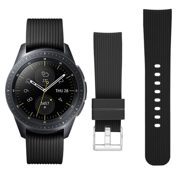 Samsung Galaxy Watch 42mm klokkreim av myk silikon med stripe tekstur - svart Samsung Galaxy Watch 42mm klokkreim av myk silikon med stripe tekstur - svart