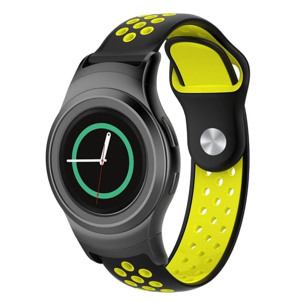 Samsung Gear S2 klokkereim av silikon med 2 fargers design - svart og gul Samsung Gear S2 klokkereim av silikon med 2 fargers design - svart og gul
