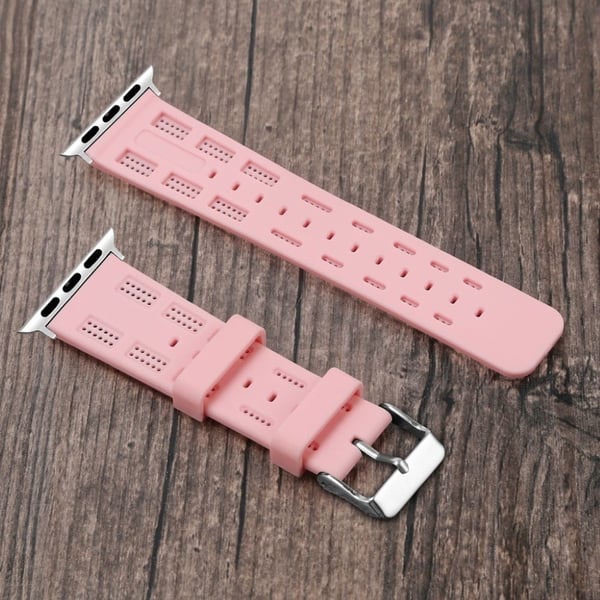 Apple Watch 42mm kellolle silikooni muovinen vaihdettava ranneke metalli soljella - Pinkki