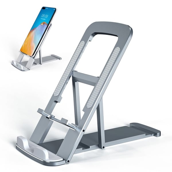 Universel foldbar holder til telefon og tablet i aluminium - Grå