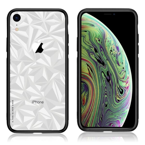 NXE iPhone Xr beskyttelses deksel av silke printet glass og TPU - svart NXE iPhone Xr beskyttelses deksel av silke printet glass og TPU - svart