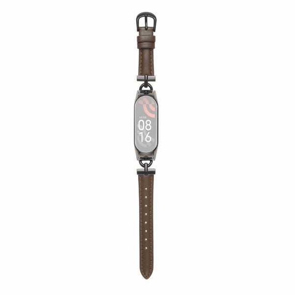 Xiaomi Mi Band 7 D-formet stik urrem i ægte læder - Sort / Taupe Xiaomi Mi Band 7 D-formet stik urrem i ægte læder - Sort / Taupe