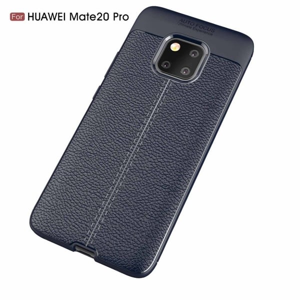 Huawei Mate 20 Pro beskyttelsesetui i silikone med Litchi tekstur - Mørkeblå