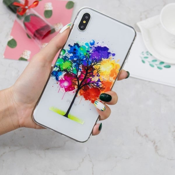 iPhone Xs Max beskyttelses deksel av TPU med hevet printet mønster - fargerikt tre