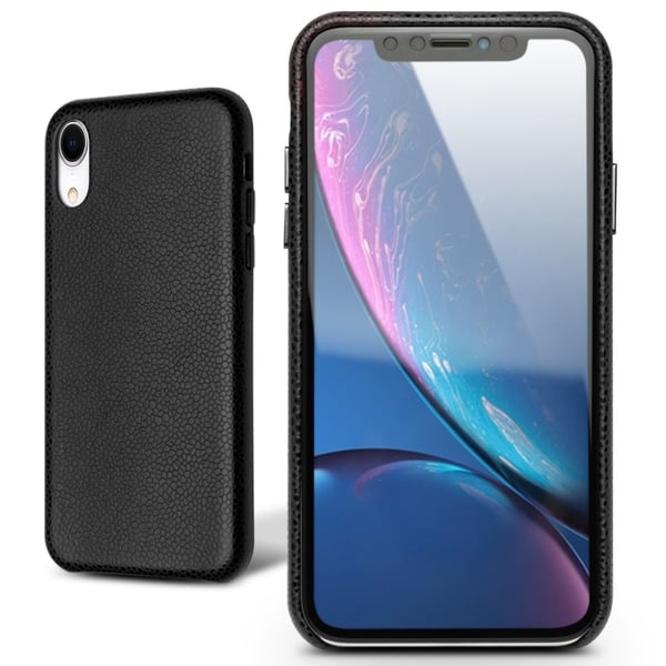 QIALINO iPhone Xr etui i ægte læder med litchi-tekstur - Sort