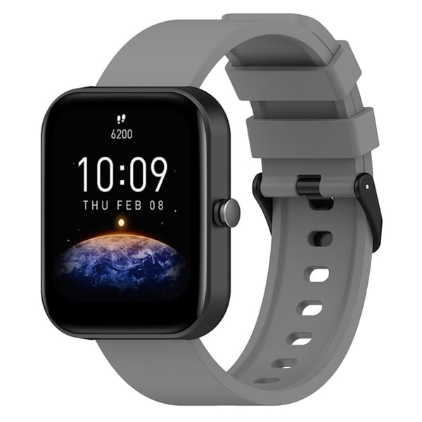 Amazfit Bip 3 / Bip S silikonikellon hihna mustalla soljella - Harmaa Amazfit Bip 3 / Bip S silikonikellon hihna mustalla soljella - Harmaa