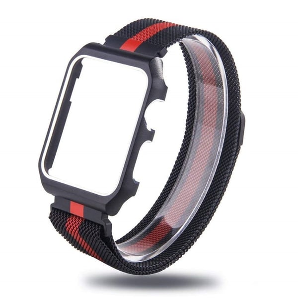 Apple Watch 42mm klokkereim av rustfritt stål med milanese design - rød og svart ramme Apple Watch 42mm klokkereim av rustfritt stål med milanese design - rød og svart ramme