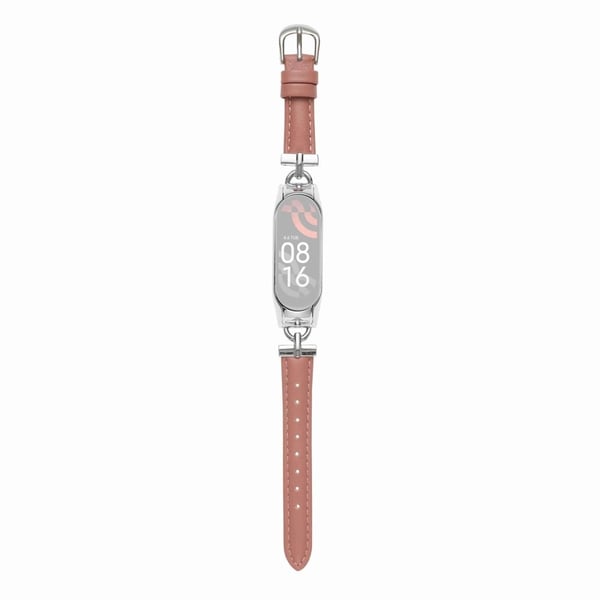 Xiaomi Mi Smart Band 6 / 5 D-formet stik urrem i ægte læder - Sølv / Dyb Pink Xiaomi Mi Smart Band 6 / 5 D-formet stik urrem i ægte læder - Sølv / Dyb Pink