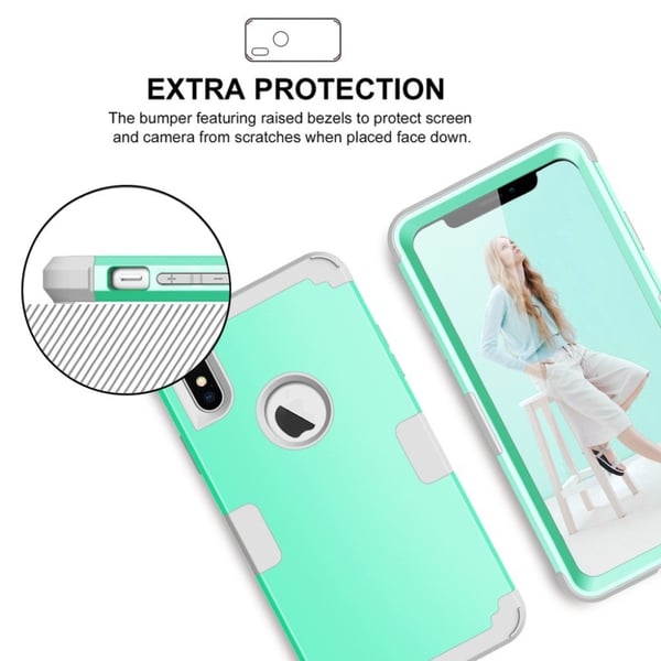 3-delt iPhone Xs Max hybrid etui i silikone - Cyan/Lysegrå