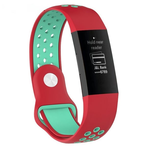 Fitbit Charge 3 klokkereim av silikon med 2 fargers design - rød og grønn Fitbit Charge 3 klokkereim av silikon med 2 fargers design - rød og grønn