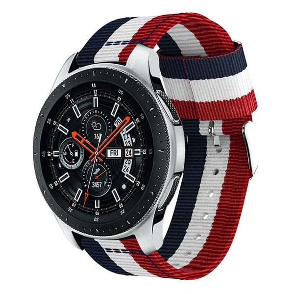 Samsung Galaxy Watch (46mm) erstatnings urrem i nylon - Blå/Hvid/Rød Samsung Galaxy Watch (46mm) erstatnings urrem i nylon - Blå/Hvid/Rød