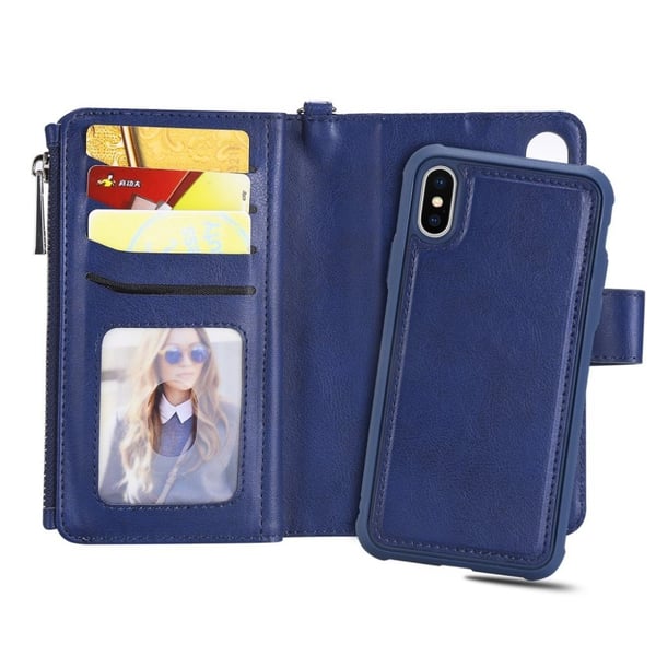 iPhone XS aftageligt 2-i-1 læder flip cover - Blå