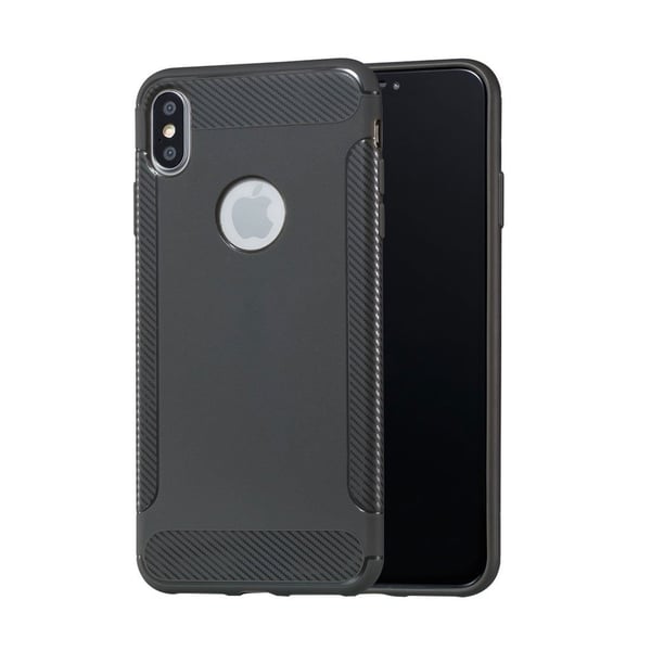 iPhone XS hiilikuitu harjattu pehmeä ja joustava silikooni muovinen takasuoja kuori - Harmaa