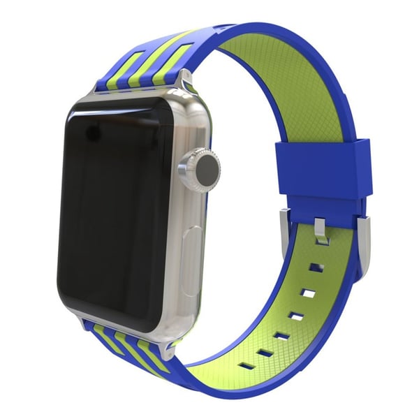 Apple Watch Series 4 44mm tyylikäs raidallinen kaksi värinen silikooni muovinen ranneke metalli soljella - Sininen/ Vihreä