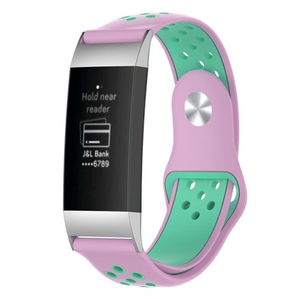 Fitbit Charge 3 erstatnings urrem i silikone med flere farver - Lyserød/Tyrkis