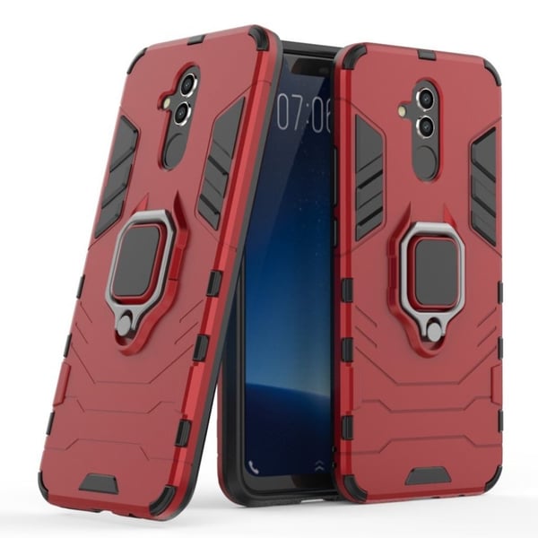 Huawei Mate 20 Lite beskyttelsesetui i kombimaterialer med fingerring - Rød Huawei Mate 20 Lite beskyttelsesetui i kombimaterialer med fingerring - Rød