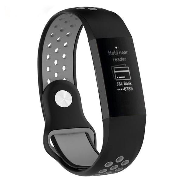 Fitbit Charge 3 klokkereim av silikon og med 2 fargers design - svart og grå