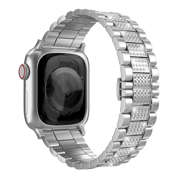 Apple Watch Series 8 (45mm) / Watch Ultra klockarmband med tre pärlor och strassdekor - Silver