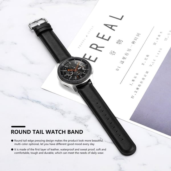 Samsung Galaxy Watch (46mm) ægte læder Urrem - Sort