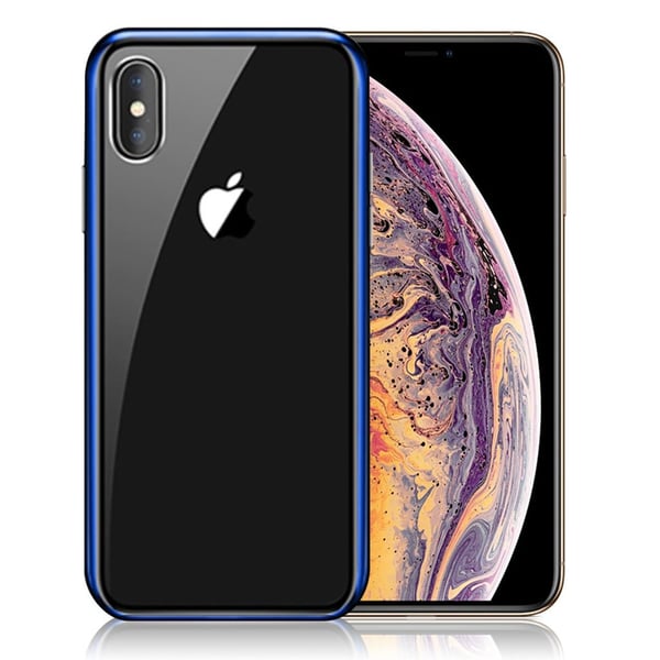 iPhone Xs Max NXE galvanisoitu muovinen ja metallinen karkaistu lasi suojakuori - Sininen
