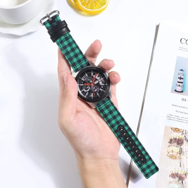 Samsung Galaxy Watch 5 / 5 Pro ruudullinen nylon nahkaranneke - Musta / Vihreä Ruutu