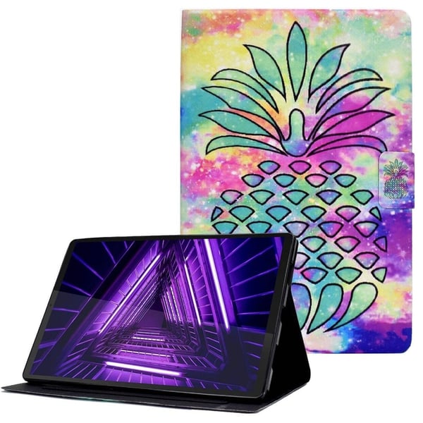 Lenovo Tab M10 Plus (Gen 3) skinnveske med kult mønster - Fargerik Ananas