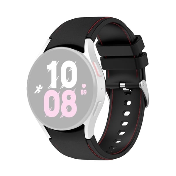Samsung Galaxy Watch 5 / 4 silikoninen ranneke hopeisella soljella - Musta / Punainen Koko: L