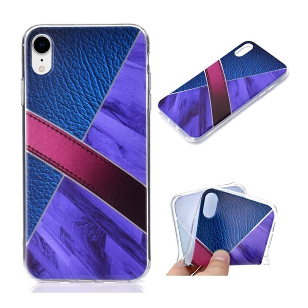 iPhone Xr silikooni muovinen marmori ja nahka kuvio pintainen takasuoja kuori - Tumman Sininen