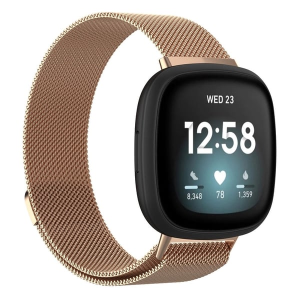 Fitbit Sense 2 / Versa 4 milanesisk klokkerem i rustfritt stål - Roségull Størrelse: L