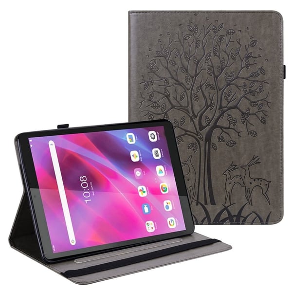 Lenovo Tab M10 skinnveske med tre- og hjortemønster - Grå Lenovo Tab M10 skinnveske med tre- og hjortemønster - Grå