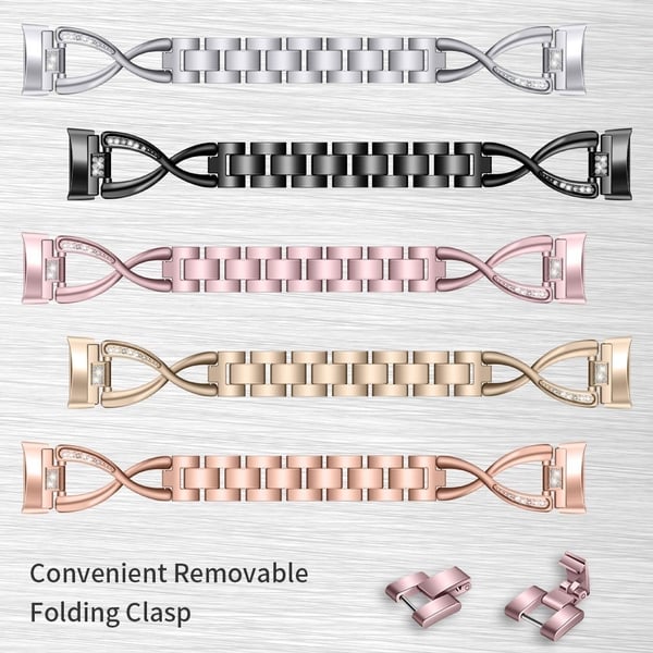 Fitbit Charge 4 / 3 elegant klockarmband i rostfritt stål med strassdekor - Roséguld